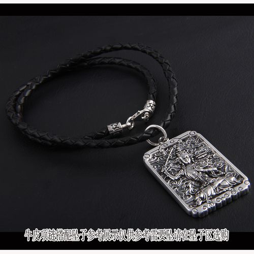 牛皮项链银扣头男士链子编织手工银饰坠搭配潮男配饰