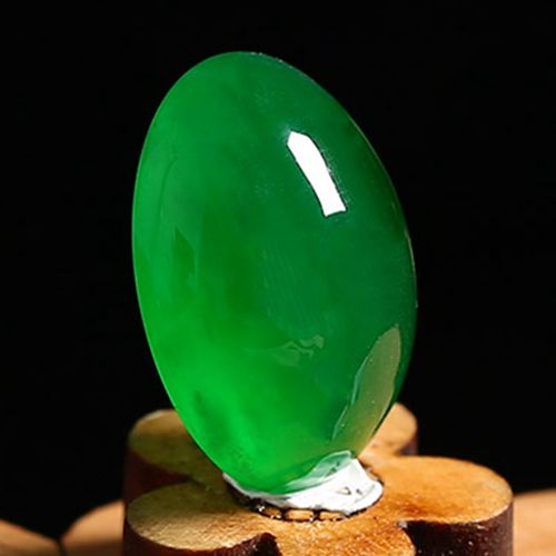 珠宝玻璃种玉石翡翠玉戒面辣绿色帝王绿戒指裸石蛋面祖母绿玉石面