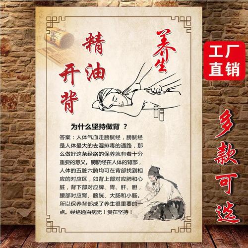 精油开背广告宣传画美容院装饰画中医养生理疗图片精油推背墙贴画