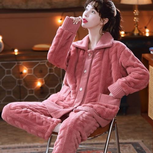 云裳女装精选店【梦舒睡衣】睡衣女北极绒秋冬季加绒加厚保暖开衫