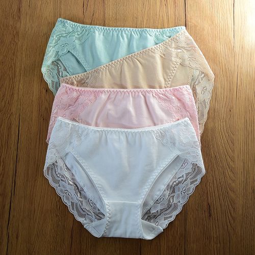全棉简约短裤出口日本纯棉三角女士内裤蕾丝边无痕包臀低腰纯白色