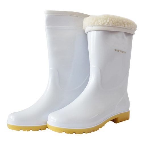 飞尔 加绒白色雨鞋 防汛雨靴 防滑食品靴卫生靴轻便雨靴高筒耐油耐