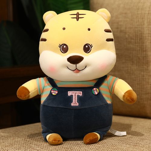 可爱小老虎公仔背带虎毛绒玩具2022虎年吉祥物毛绒玩具生肖玩偶床上