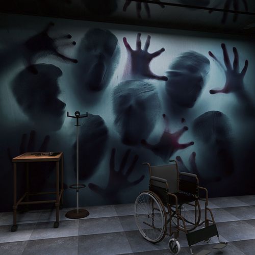 3d惊悚恐怖鬼屋主题房背景墙纸暗黑风装修密室逃脱推理馆悬疑壁纸
