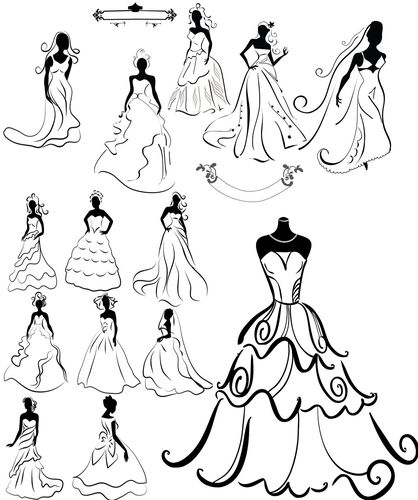 线描婚纱礼服模特手绘线稿新娘婚礼婚庆海报效果图矢量图素材a855
