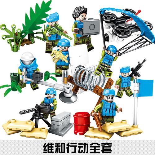 酷宇模型维和行动步兵营un蓝盔全副武装人仔兼容乐高反恐突击玩具