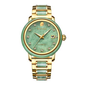 翡翠镶钻轻奢腕表手表男机械表翡翠玉石全自动情侣对表男女士防水金表