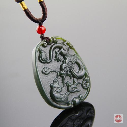 珏珮 天然新疆和田玉青玉玉佩吊坠花件玉坠玉佩项链挂件望子成龙