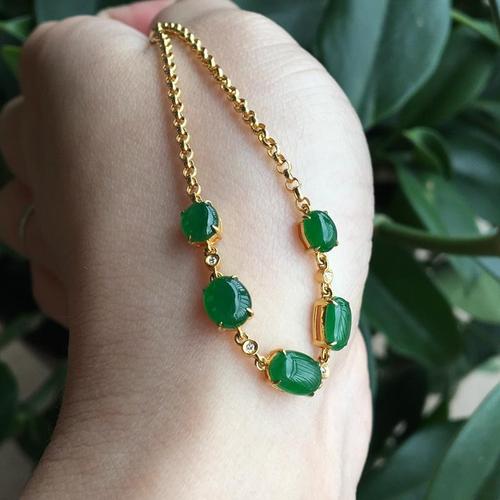 天然a货缅甸翡翠手链冰种满阳绿玉石手串金镶嵌豪华女戒面蛋面