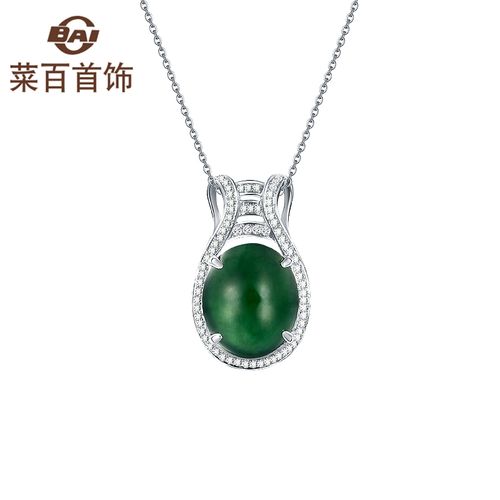 菜百首饰 翡翠吊坠 18k金钻石翡翠吊坠糯种满绿花瓶吊坠 定价 js 翡翠