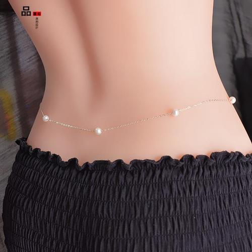 品] 天然淡水珍珠银腰链[质感女人味性感身体链]高档首饰招财