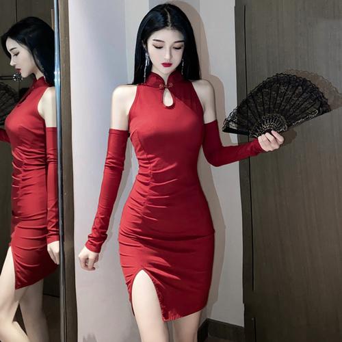 中国风性感露背旗袍年轻款少女复古收腰修身显瘦改良