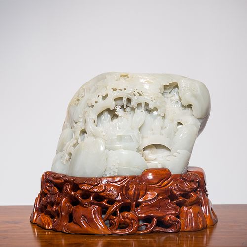 清代和田玉松下雅集山子摆件 古董玉雕摆件真品文玩收藏13.6kg