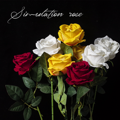 ins风北欧玫瑰花仿真花花束摆件塑料假花装饰花拍照道具写真单支