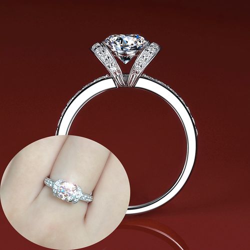 t款经典纯银镶嵌莫桑石钻戒女1克拉钻戒仿钻缎带款仿钻石戒指