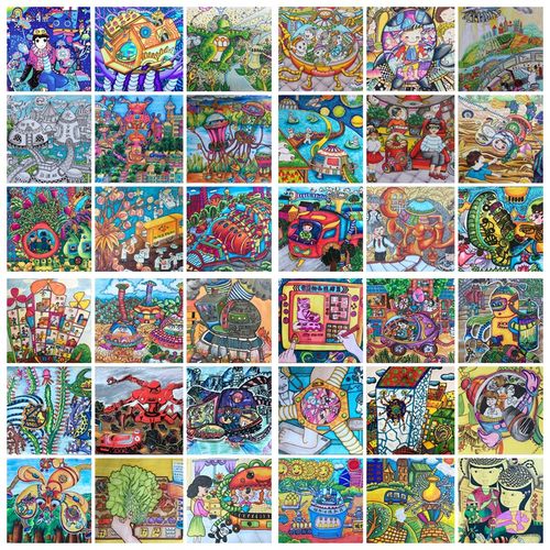 科幻画小学初中儿童美术创意画未来科技画优秀比赛获奖临摹卡片