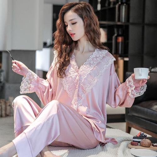 真丝睡衣女春秋长袖套装冰丝绸夏天薄款甜美休闲网红