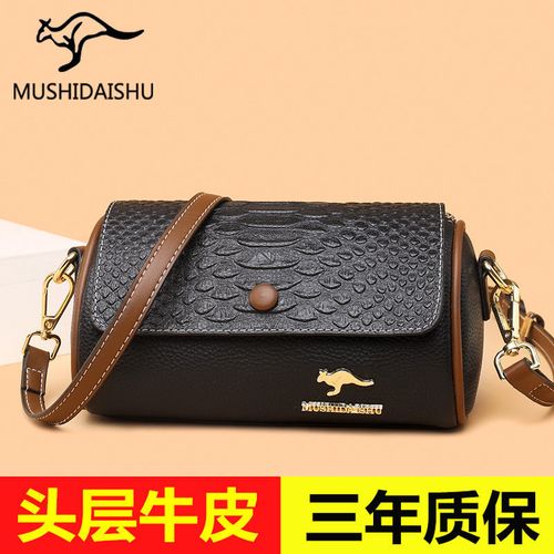 品牌头层牛皮包包女2022时尚枕头包百搭单肩包真皮圆筒斜挎小包包