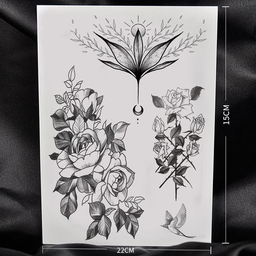 【买一送一】纹身贴黑色花玫瑰花防水防汗黑白线条纹身仿真刺青永