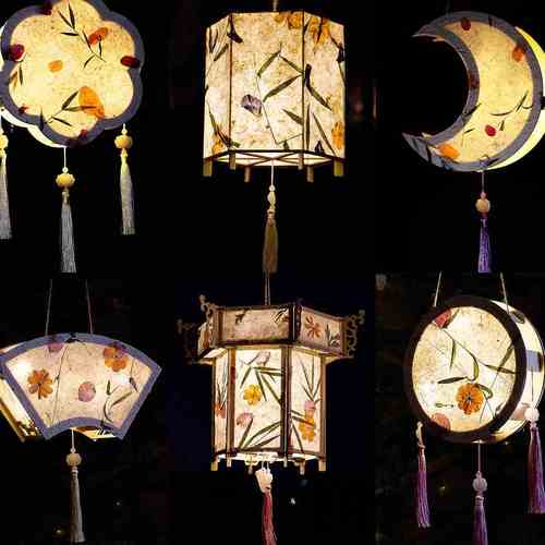 中秋节纸灯笼创意手工花灯diy制作材料国潮风宫灯手提发光流苏灯