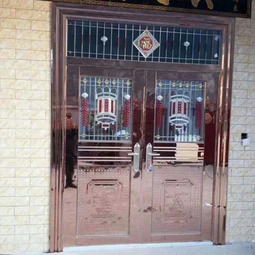 304不锈钢门防盗门双开门玻璃门定制农村大门家用乡村不锈钢大门 亮光