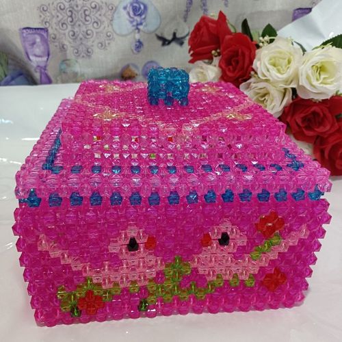 diy手工串珠编织爱心宝塔收纳盒糖果盒成品透明方珠家居饰品摆件