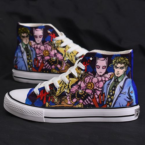 涂鸦手绘jojo的奇妙冒险帆布鞋吉良吉影杀手皇后学生鞋男女休闲鞋【4