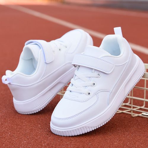 儿童小白鞋女童白色板鞋男童白色运动鞋中大童鞋小学生休闲鞋皮面