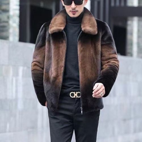 冬新2021进口貂皮大衣男整貂翻领天鹅绒水貂毛皮草外套裘皮夹克