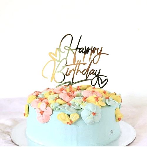 新款happy birthday双爱心亚克力生日蛋糕装饰插牌 烘焙甜品装扮