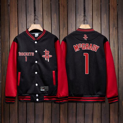 领骁 f426 rass火箭服魔术麦迪1号篮球服套装复古棒球外套男球衣卫衣