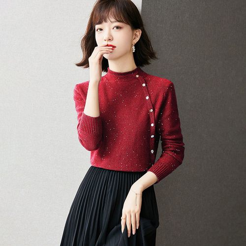 品哥弟新女装正品2021秋优雅亮片针织衫毛衣亮丝加厚打底衫女上衣