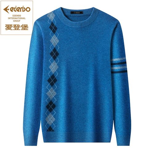 edenbo/爱登堡秋冬季新款100%羊毛衫男 针织衫男保暖加厚圆领毛衣