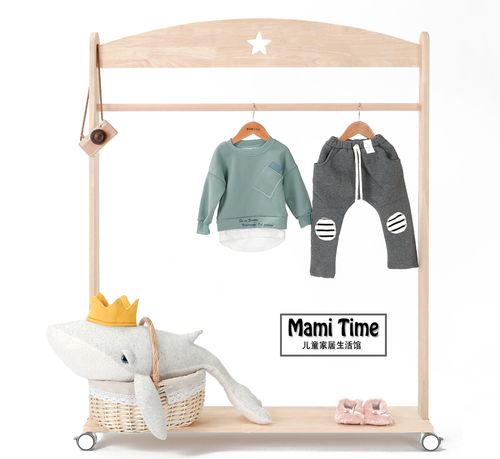 儿童落地衣架童装店展示架北欧风格服装店展示架实木落地式衣帽架