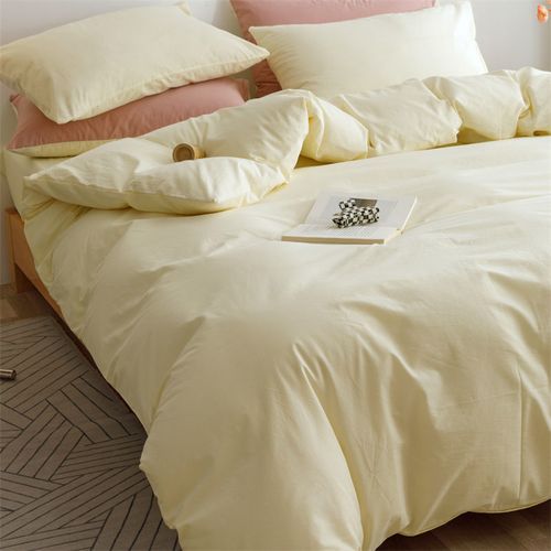 百分百纯棉全棉四件套水洗棉单人宿舍三件套拼色裸睡小清新被套床