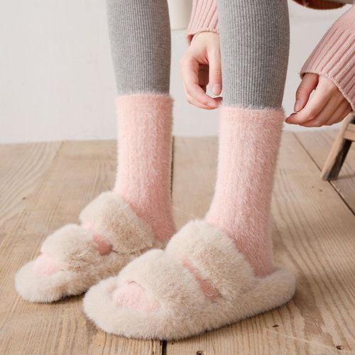 毛绒袜子女冬季珊瑚绒貂毛加厚保暖秋冬地板袜居家纯色月子睡眠袜