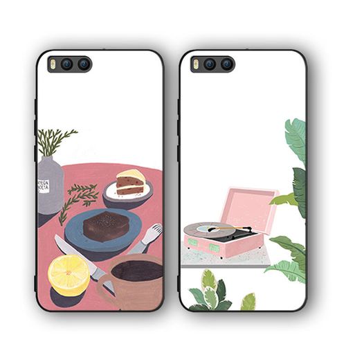 小米6手机壳黑色硅胶全包边note保护套北欧风创意手绘食物插画潮