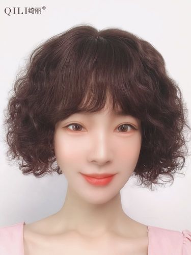 短卷发中老年假发女短发圆脸送妈妈真发发套递针自然