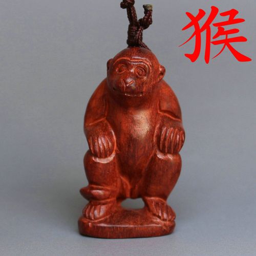 小叶紫檀猴子挂件红木猴子吊坠生肖雕刻实木把玩件木雕工艺品