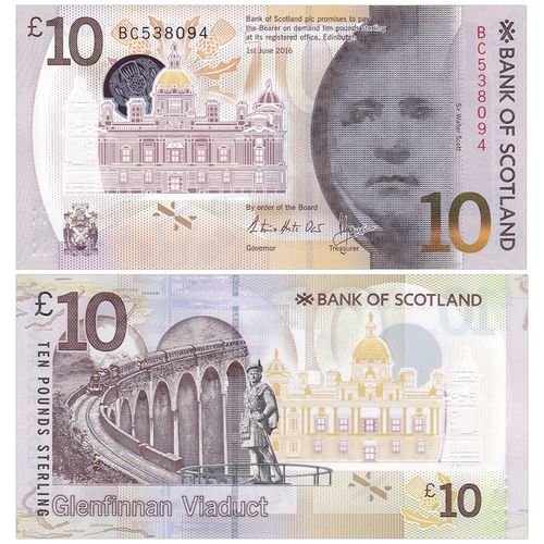 【甲源文化】欧洲-全新unc 苏格兰10磅塑料钞 苏格兰银行  2016年