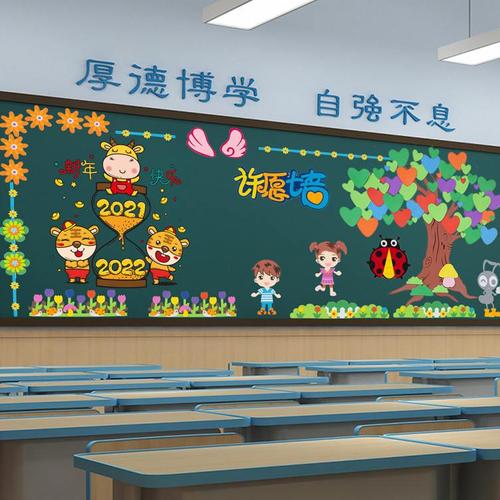 元旦黑板报装饰教室幼儿园环创主题墙班级文化新年2022年虎年贴纸
