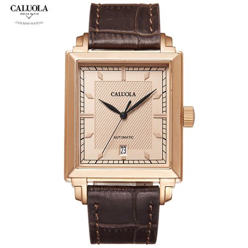 正品牌长方形手表男表全自动机械表复古男士黑色男表皮带日历防水