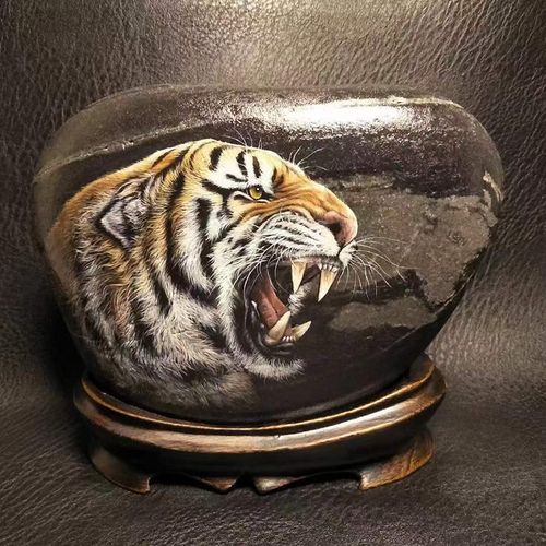 酒柜摆件家居饰品彩绘石头画豹子老虎艺术品书房客厅玄关送祝福