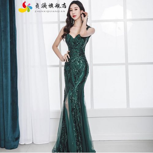 贞溪高端大气晚礼服女敬酒服红色新娘鱼尾长款夏季礼服宴会车模性感