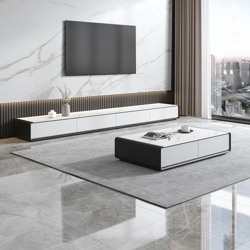 岩板电视柜现代简约小户型客厅实木电视柜茶几组合大理石电视地柜