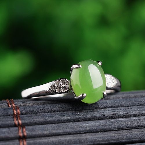 爪镶和田玉戒指碧玉活口925纯银女戒带证书复古玉石手