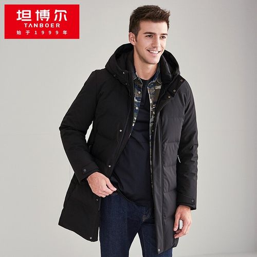 坦博尔中长款男士羽绒服商务冬季连帽防寒外套 ta201665 黑色 170/88a