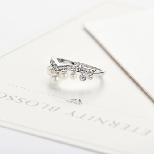 约瑟芬皇冠银珍珠戒指女轻奢小众设计感时尚个性不掉色 戒圈5码港码10