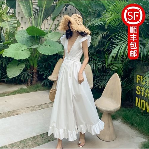 海边三亚拍照旅游衣服女性感露背超仙长裙ins超火仙女