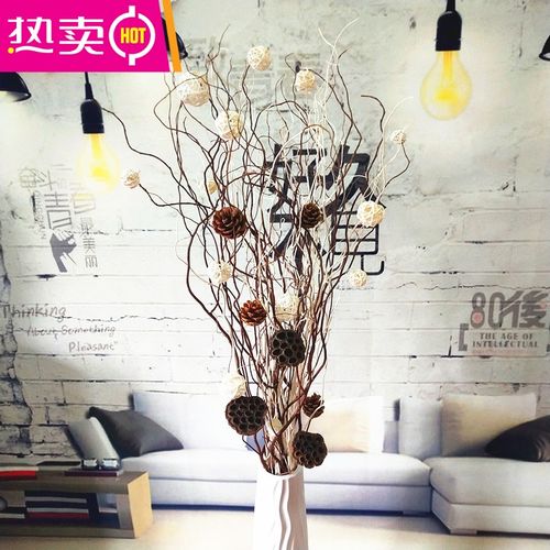 干花叶脉花曲柳树枝装饰客厅落地玄关隔断橱窗干枝装饰花 fenghou 咖